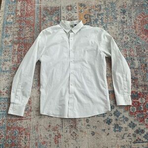 Artefact slim white polka dot button-down shirt